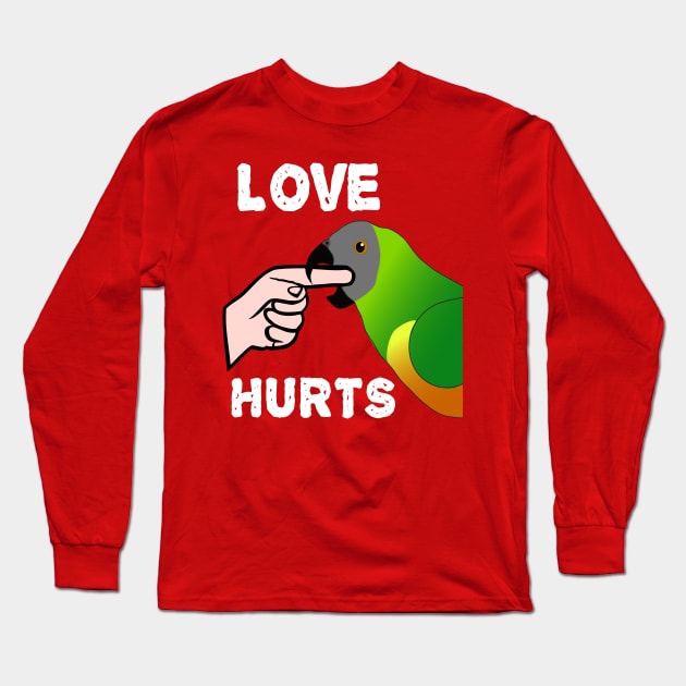 Love Hurts Senegal Parrot Biting Long Sleeve T-Shirt by Einstein Parrot